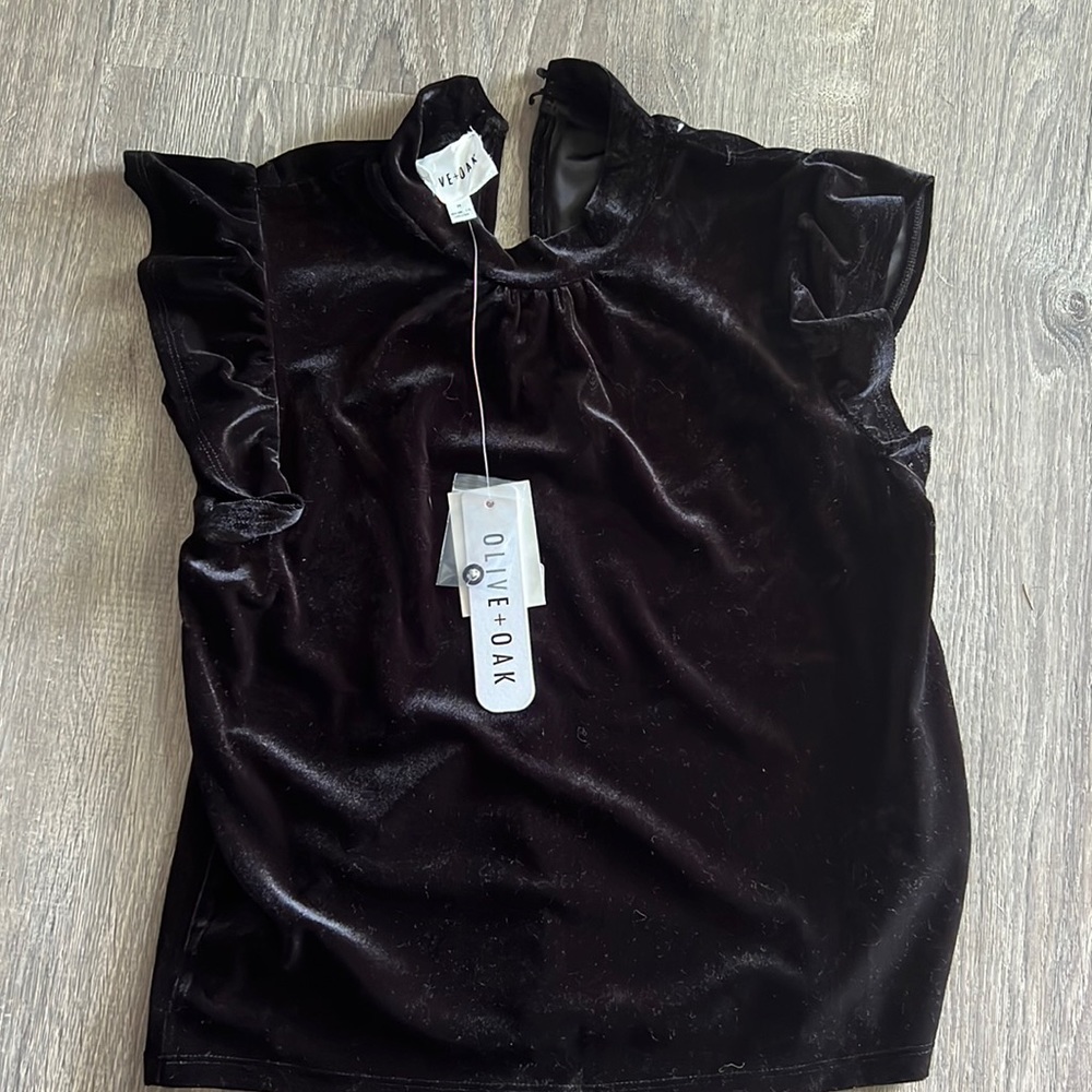 NEW with tags! Black velvet ruffle sleeve top